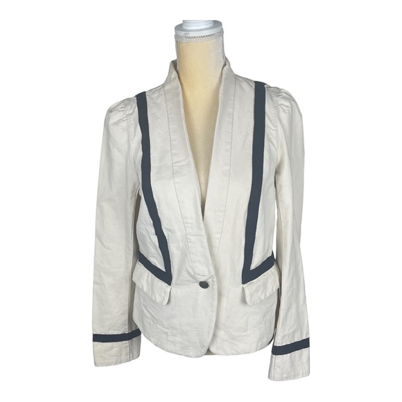 LOFT Jackets & Blazers - LOFT canvas jacket cream with grosgrain ribbon trim cotton‎ size 10